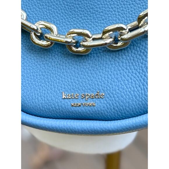 Kate Spade Smile Bag Light Blue Leather Crossbody & Chain Strap Shoulder Purse - Picture 2 of 13